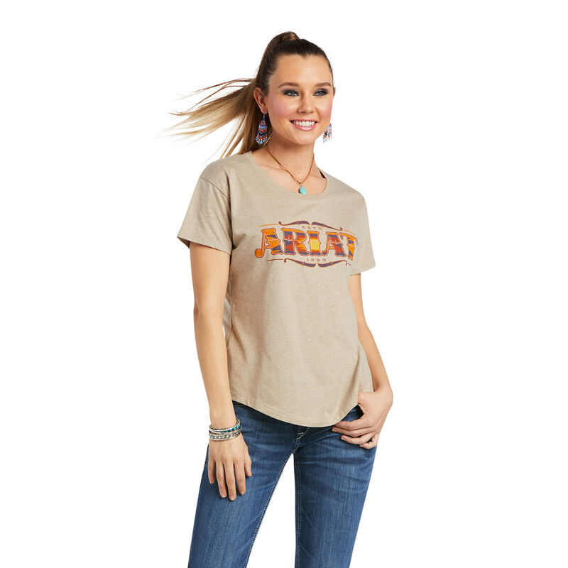 Camisetas Ariat Wordmark Kaki Mujer - Chile 504-BGRTFJ